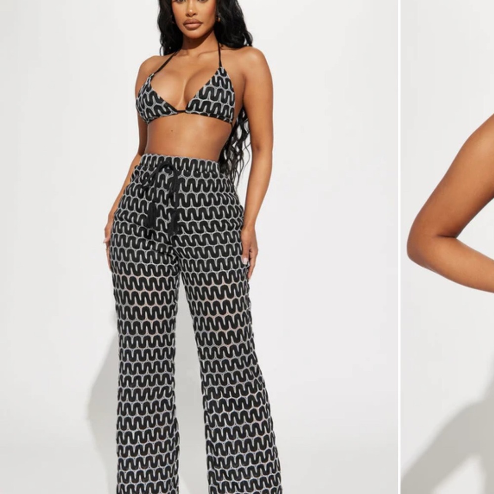 Black and White Patterned Women's Pants Set